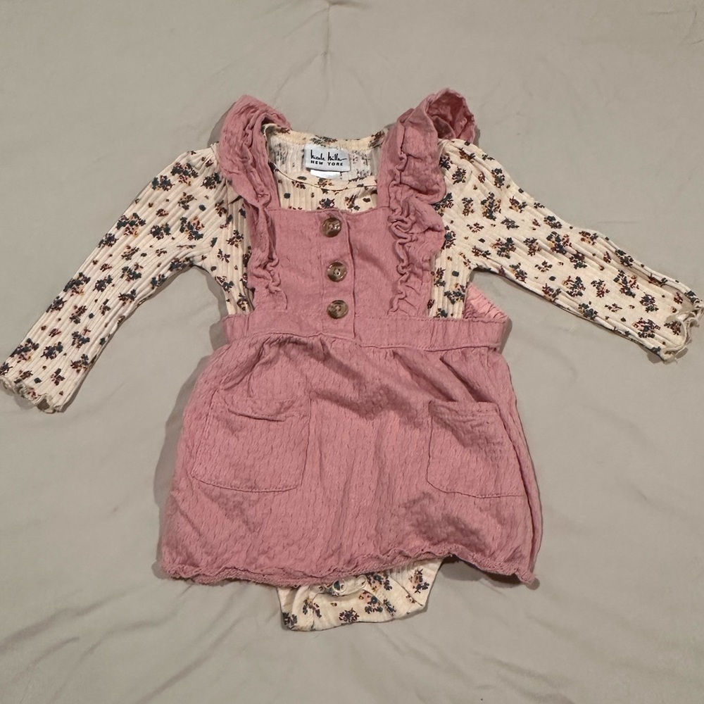 Floral Long Sleeve With Pink Ruffle Dress